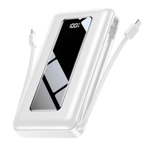 Moihosso Portable Charger Power Bank 50000mAh with Built-in Cables | 22.5W Fast Charging Cream