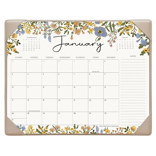 Desk Calendar 2026-2027 with Desktop Mat, Cabbrix Desk Pad Calendar 15 x 12 Inch Runs From Now to December 2027, Floral Design Calendar 2026-2027 for Home School and Office (Apricot)