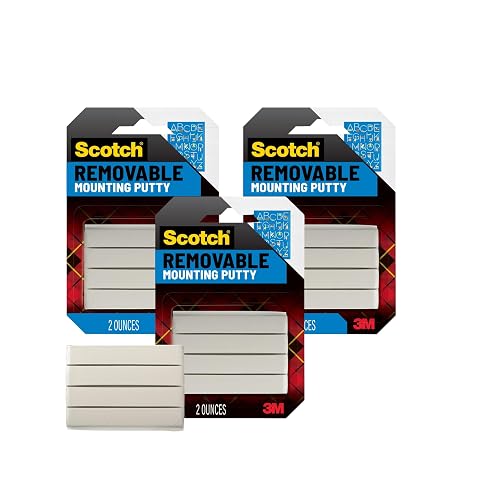 Scotch Removable Adhesive Putty, 2 oz, Reusable Mounting Tack, Non-Toxic, 3-Pack