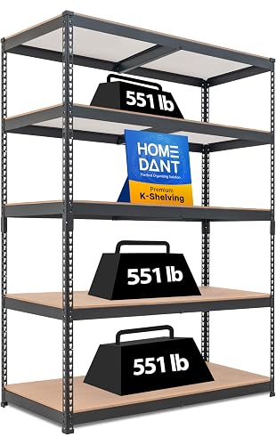 HOMEDANT Black 47.7" Deep 5 Tier Storage Shelves Garage Shelving Unit Metal | Adjustable boltless metal shelving for pantry, closet, kitchen, basement, garage and warehouse