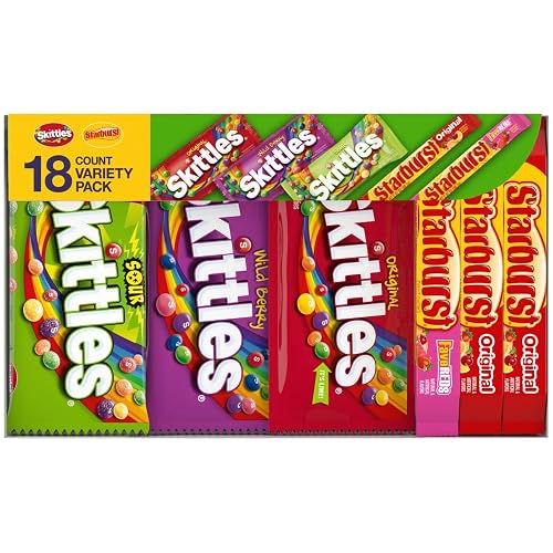 SKITTLES & STARBURST Assorted Candy Variety Pack Bulk Box 18 Count 37.05 oz | Everyday snacking, snack box, mix candy assortment bulk candy fruity candies bulk box for fundraising, snacking, road trips