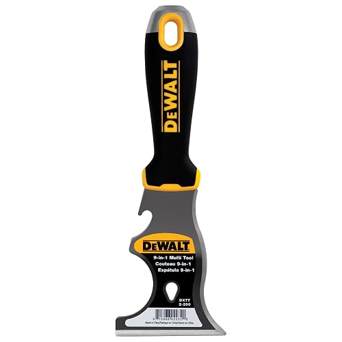 DEWALT 9-in-1 Painter's Tool | Straight Scraper, Curved Scraper, Gouger, Roller Cleaner, Can Opener, Bottle Opener, Nail Puller, Screwdriver, Hammer | Carbon Steel w/Soft Grip Handle | DXTT-2-200
