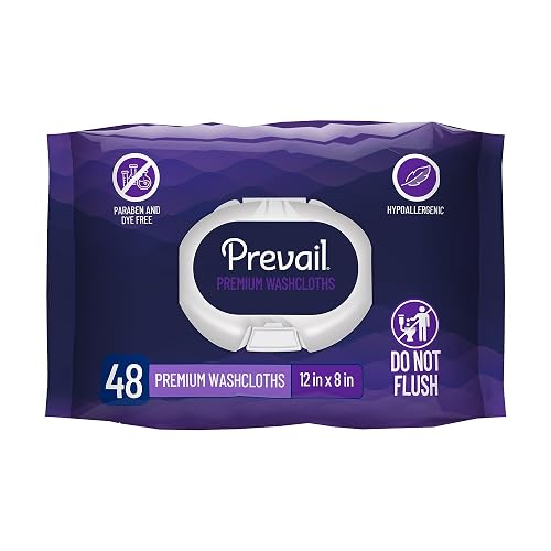 Prevail Premium Quilted Soft Pack Adult Washcloths, Unisex Adult Disposable Incontinence Wipes for Men & Women, 12"x 8", Pack of 48 | Personal Cleansing Wipe