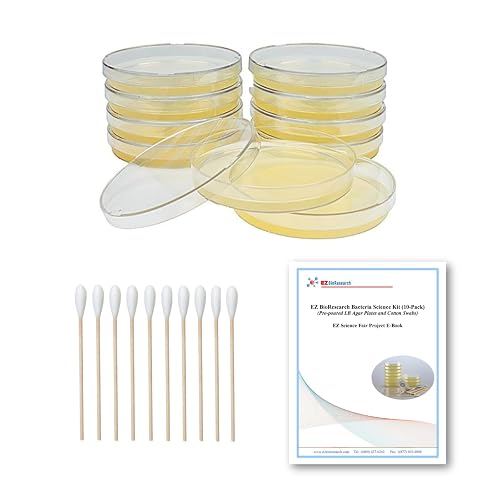 EZ BioResearch Bacteria Science Kit (IV): Top Science Fair Project Kit. Prepoured LB-Agar Plates And Cotton Swabs. Exclusive Free Science Fair Project E-Book Packed With Award Winning Experiments (IV)