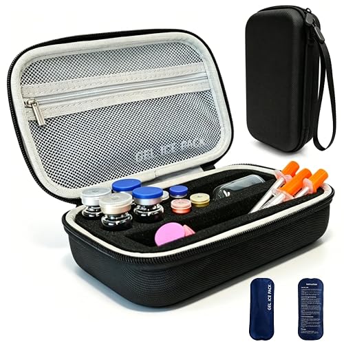 Peptide Case for Fridge & Travel, 3ml-10ml-30ml Vial Case with 2 Ice Packs | 10 Slots Peptide Case for GLP-1 Insulin Injection & BAC Water for Peptides, TSA Approved Portable Cooler Peptide Travel Case
