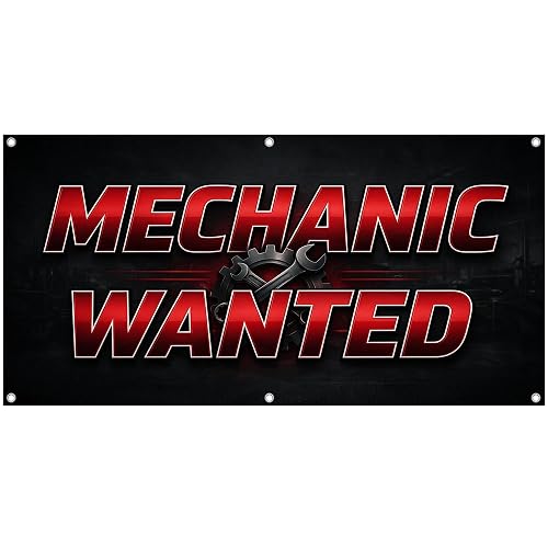 Mechanic Wanted Banner - Auto Repair Hiring Sign - Automotive Garage Service Business Job Recruitment Display