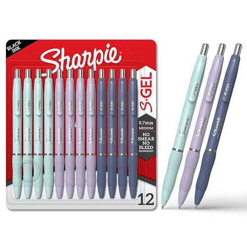 Sharpie S-Gel Gel Pens, Assorted Fashion Barrels, Medium Point, 12-Count | Sleek Fashion Barrels, No Smear or Bleed Ink, Bold Writing, Contoured Rubber Grip, Medium Point 0.7mm
