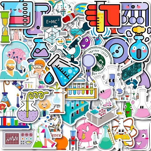 50 Pcs Funny Laboratory Science Stickers for Teens Students Teachers, Science Experiment Waterproof Vinyl Stickers & Chemistry Decals for Laptop, Water Bottle, Notebook, Science Classroom Decor
