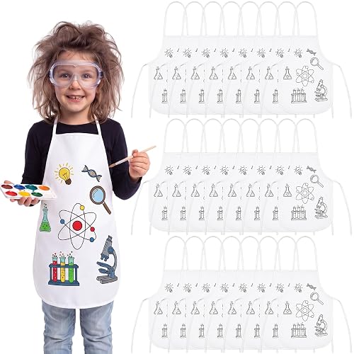 Silipull Halloween Scientist Costume for Kids Group DIY Painting Aprons | 18.9x13'' White Craft Apron for Kids, Group Halloween Costumes, Lab Coats for Kid Science Party, Classroom Educational Supply