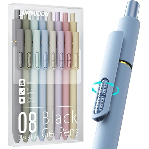 JIMMIDDA 8 Pack Gel Pens, Black Ink Quick-Drying No Smudge with Fidget | 0.7mm Fine Point, Smooth Writing, Long-Lasting Ink, Stress Relief Pens for Journaling, School Office, Gift for Women Men