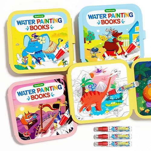 Timetome Water Painting Books for Kids Ages 3-6 | Water Coloring Books with Water Pens, No Mess Travel Toy for Kids to Develop Creativity, Fine Motor Skills and Early Learning
