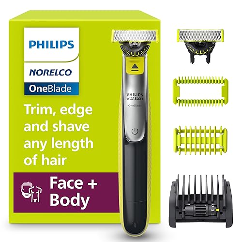 Philips Norelco OneBlade 360 Hybrid Face + Body Trimmer and Shaver | Trim, Edge & Shave Face & Body, Body Skin Guard, 5-in-1 Stubble Comb, 360 Contour Blade, Wet and Dry Use, 60-Minute Runtime