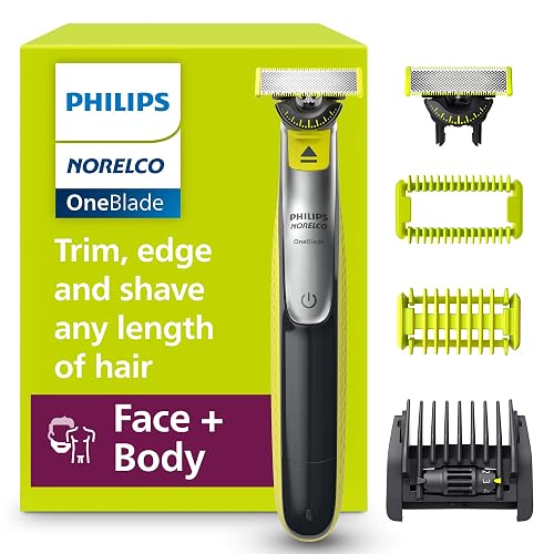 Philips Norelco OneBlade 360 Hybrid Face + Body Trimmer and Shaver | Trim, Edge & Shave Face & Body, Body Skin Guard, 5-in-1 Stubble Comb, 360 Contour Blade, Wet and Dry Use, 60-Minute Runtime