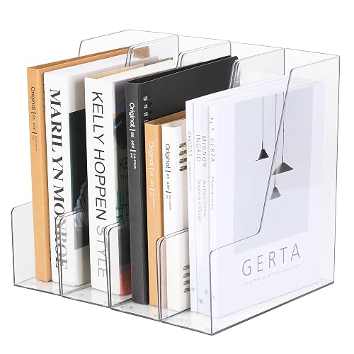 CiWiVOKi Vertical File Holder, Clear PET Desk Organizer and Storage Bins Holding for Magazines, Binders, Notebooks, Envelopes, Multi-purpose Plastic Document Organizer for Home Office, 4 pack