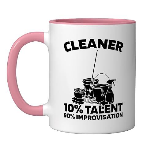 Cleaner Sanitation - Housekeeping Janitorial Cleaner Ceramic Mug, Pink/White