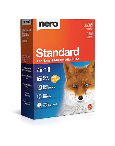 Nero Standard 2019 | 4-in-1 Multimedia Suite | Video Editing, Burning, Backup & More | Lifetime License | 1 PC | Windows 10/8/7