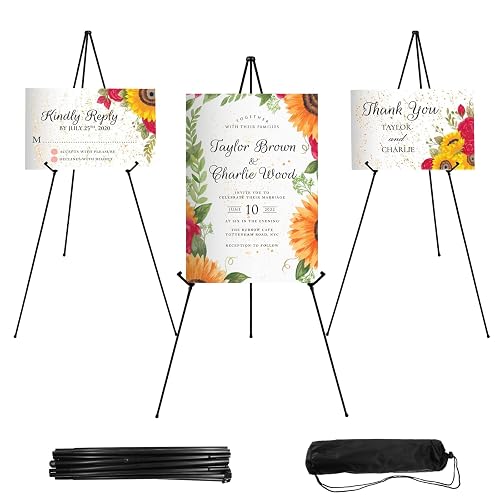 JEAWIWI 3 Pcs Lightweight Easel Stand, 66 Inch, Black, with Carry Bags | Adjustable Portable Metal Display Easel & Poster Stand, for Wedding Signs, Art Display, Signs, Poster, for Home & Office Use