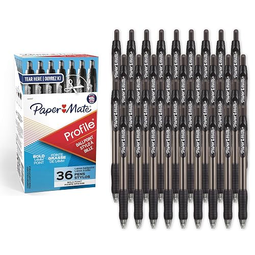 Paper Mate Profile Retractable Ballpoint Pens, Bold Point (1.4mm), Black, 36 Count - Office Supplies, Comfortable Grip, Everyday Writing