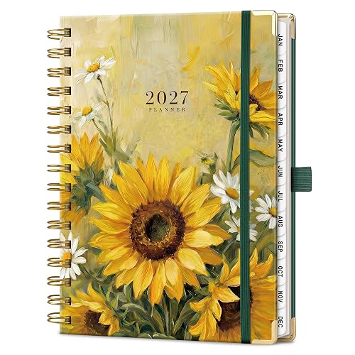 2027 Planner, Weekly and Monthly, Jan 2027 - Dec 2027, 5.7" x 8.3" | 2027 Calendar, Hardcover with Monthly Tabs, 100 GSM Thick Paper, for Women School Home Office Supplies, Golden Sunflower