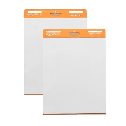 Amazon Basics Sticky Easel Pads for Presentations, Brainstorming, Classroom Use, Bleed-Resistant, Easy to Hang, 25 x 30 in, White, 2-Pack