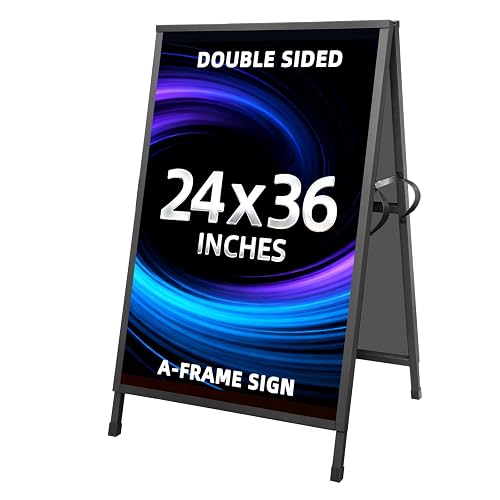 Yakpho Heavy Duty Slide-in Folding Sandwich Board A Frame Sign Sidewalk Sign 24x36 Inch Coated Steel Metal Double-Sided Pavement Sign Black 1-PACK (2 Corrugated Plastic Poster Board)