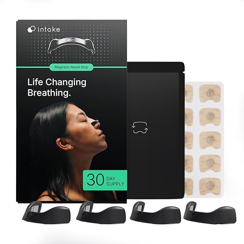 Intake Breathing — Magnetic Nasal Strips Starter Kit | Reusable Band + Tabs | Nasal Strips for Sleep, Snoring, Breathing & Sports | Stronger Lift Than Traditional Nose Strips | 4 Sizes, 30 Tabs, Black