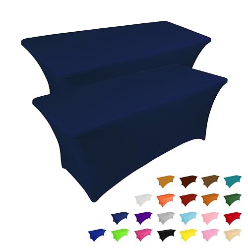 IVAPUPU 2 Pack 4FT Table Cloth for Rectangular Spandex Jean Blue Cover | Fitted Events Stretch Table Covers Washable Spandex Tablecloth Protector for Party, Wedding, Cocktail, Banquet, Festival