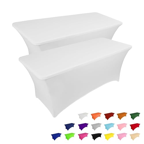 IVAPUPU 2 Pack 4FT Table Cloth for Rectangular Spandex White Table Cover | Fitted Events Stretch Covers Washable Spandex Tablecloth Protector for Party, Wedding, Cocktail, Banquet, Festival