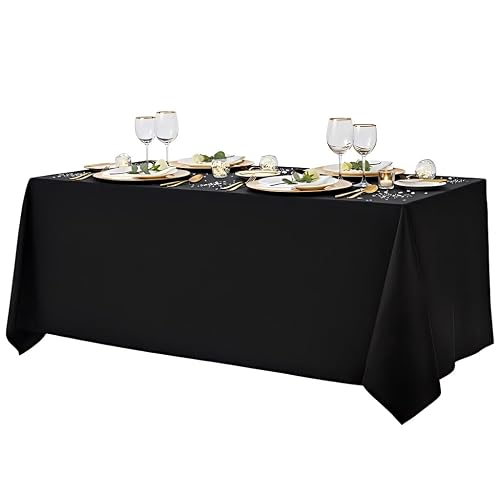 Surmente 90x132 Inch Black Tablecloth for 6-8 Foot Rectangle Tables | Dining Table Cover Protector, Wrinkle Free, Washable Polyester Fabric, 6ft Table Cloth for Wedding, Banquet, Restaurant