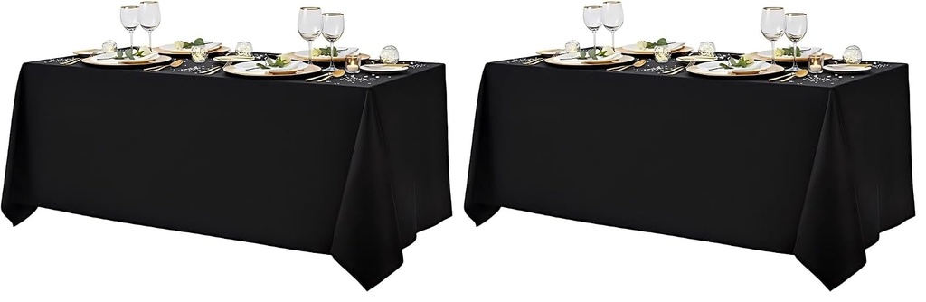Surmente Black Tablecloth for Rectangle Tables, 90 x 132-inch Rectangular Table Cloth for 6-8 Ft Tables, Polyester Table Cover for Banquets, Parties, Events (Pack of 2)