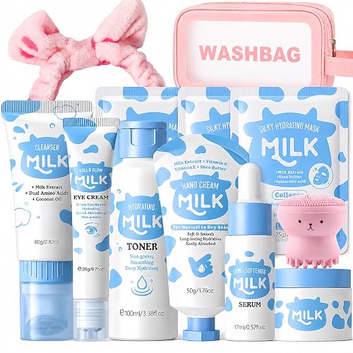 Milk Skin Care Set for Kids, 12 IN 1 Moisturizing & Gentle Milk Skincare for Girls 10-12, Skin Care Set For Kids Girl Ages 8-12 Birthday Gifts, Face Care Kit, Skin Care for Teens, Korean Skin Care