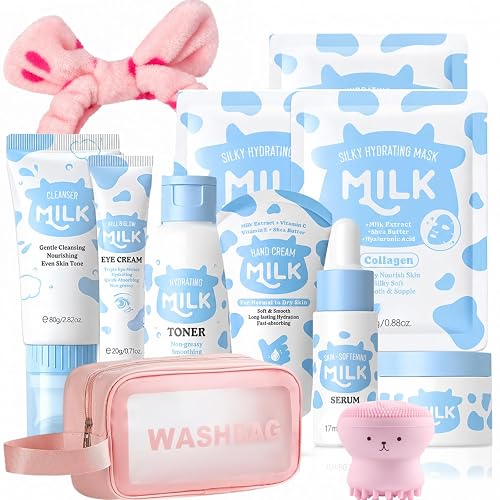 Milk Skin Care Set for Kids, 12 IN 1 Moisturizing & Gentle Milk Skincare for Girls 10-12, Skin Care Set For Kids Girl Ages 8-12 Birthday Gifts, Face Care Kit, Skin Care for Teens, Korean Skin Care