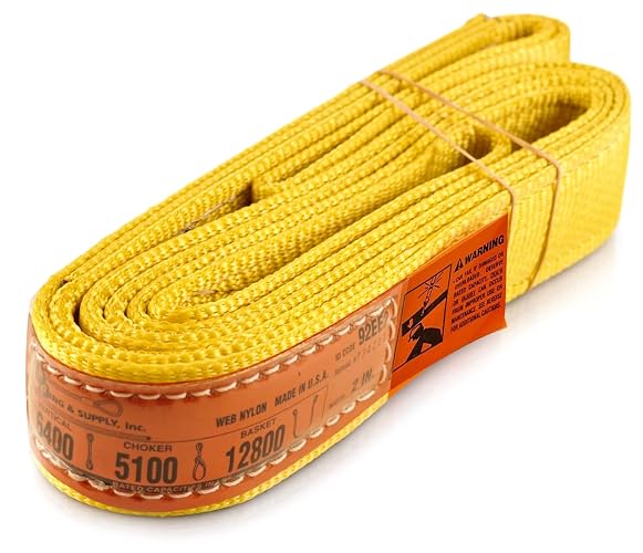 DD Sling 2 Inch x 6 Foot, USA Made, Nylon Lifting Sling | 6,400 lb Vertical, 5,100 lb Choker, 12,800 lb Basket – 2-Ply Heavy Duty 900 Webbing, Type 3 Flat Eye & Eye Rigging Strap