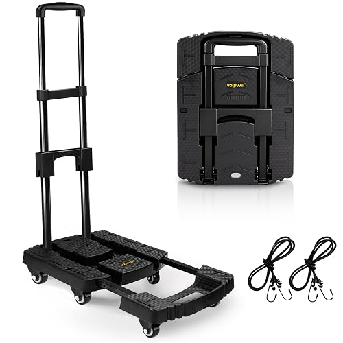 Voipvvii Folding Hand Truck 500lbs, Portable Heavy Duty Dolly Cart, 6 Wheels Collapsible Luggage Cart with 2 Elastic Ropes - Compact Trolley Cart for Easy Moving - Ideal Hand Cart for Travel and More