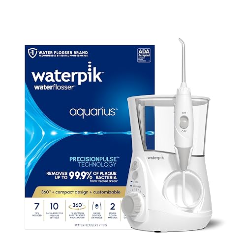 Waterpik Aquarius Countertop Water Flosser with 10 Settings, 7 Tips, White | For Daily Home Gum Health, Dental Braces, Implants, Teeth Cleaning, Multiple Users, ADA Accepted WP-660 Packaging May Vary