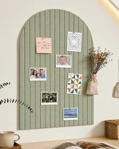 Large Arched Felt Bulletin Board, Sized 36" x 24" for Office & Wall Decor – 6 Customizable Adhesive Tiles with Pins are Perfect to Display Your Photos (Sage Green)