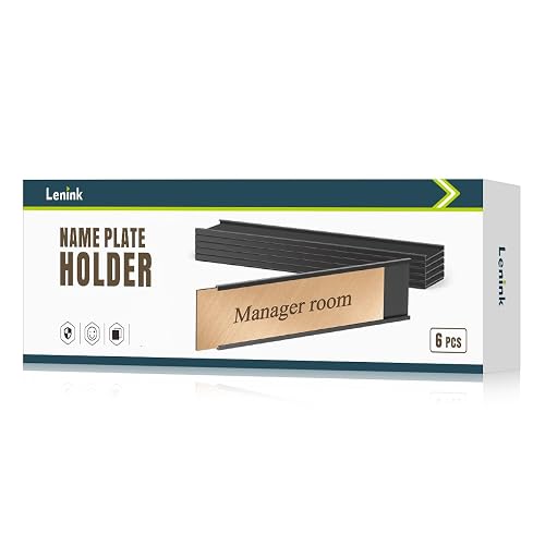 Lenink 6 Pack Name Plate Holder, Office Door Name Plate Holder Adhesive Wall Mount for Meeting Room, Business Department, Warning Area 8” X 2” (Black)