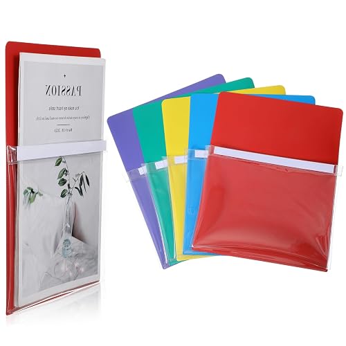 5 Pcs Magnetic Pocket, Self-Adhesive Magnetic Storage Pouch for Documents, Magnetic Pockets for Classroom Notes & Tools, Strong Magnet Backing for Fridge, Whiteboards, and Metal Surfaces, Assorted Col