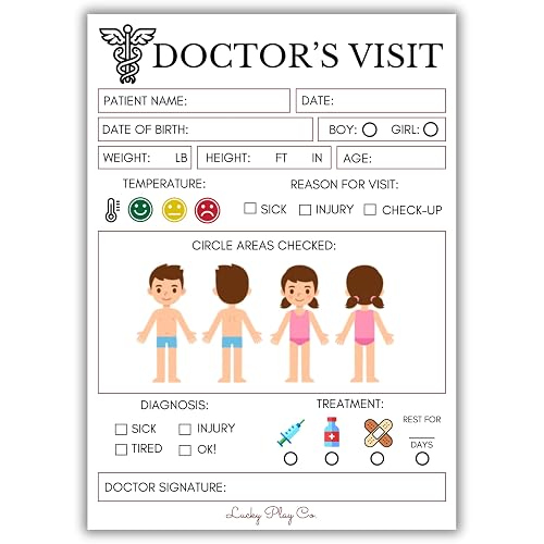Doctor Play Notepad for Kids – Pretend Doctor's Medical Visit Clinic Imaginative Role-Play Playtime Pad – Large 5x7” Notepad, 50 Pages, Made in USA