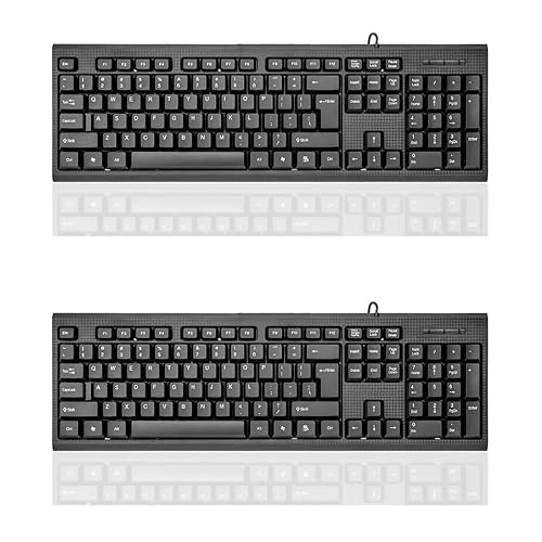 Guiheng 2 Pack Wired Computer Keyboard, Plug Play USB, Large Number Pad, LED Indicators,Ergonomic,Foldable Stands,Anti-Wear Letters Full Size Keyboard,for Windows Mac PC Laptop-Black