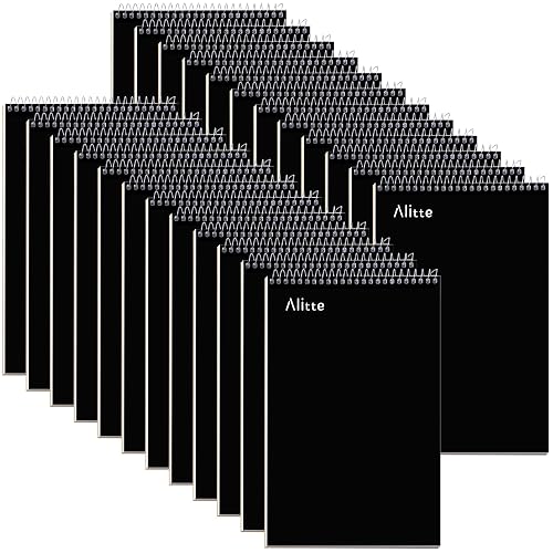 Alitte Steno Pads Spiral 6x9-24 Pack Black Colors - Perfect for Work, School, and Home Use, Easy Tear-Off Pages, Gregg ruled, White Paper - No Ink Bleeds - 80 Sheets