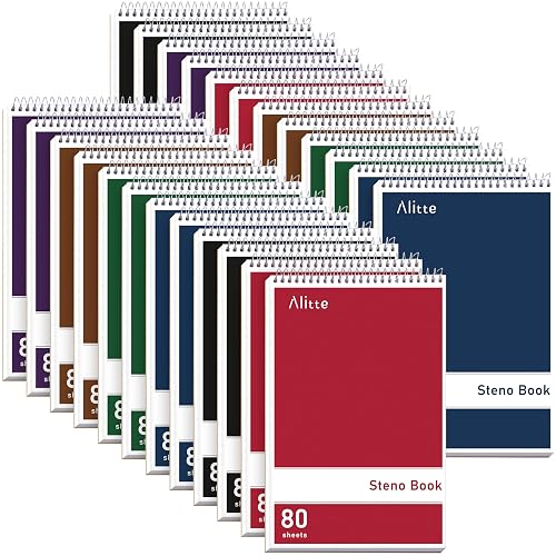 Alitte Steno Pads Spiral 6x9-24 Pack Regular Colors - Perfect for Work, School, and Home Use, Easy Tear-Off Pages, Gregg ruled, White Paper - No Ink Bleeds - 80 Sheets