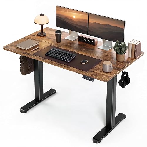 Claiks Electric Height Adjustable Standing Desk, 48x24 Inch, Rustic Brown | Smooth Height Adjustment, 3 Memory Presets, Cable Management Hub&Hook, Stable Steel Frame, 176lbs Capacity, Easy Assembly