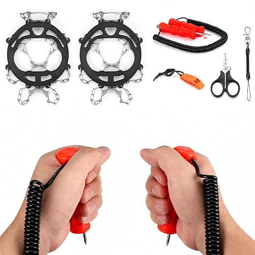 Ice Fishing Safety Kit,Emergency Gear with Ice Pick Ice Snow Traction Cleat