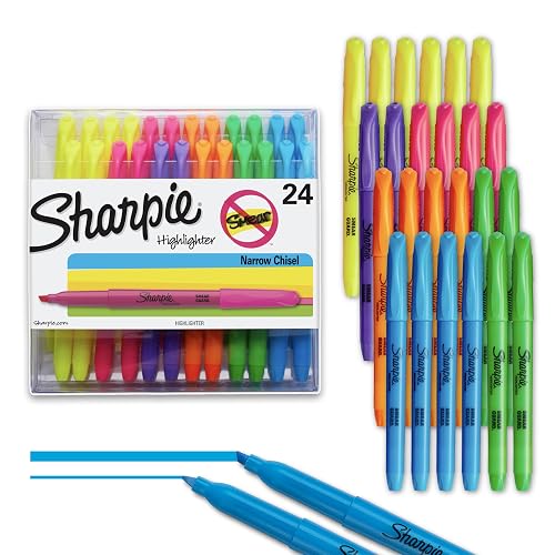 Sharpie Pocket Highlighters, Chisel Tip, Assorted Colors, 24 Count - Back to School, Office, Teacher Supplies