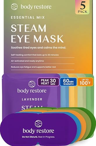 Body Restore Heated Eye Mask Warm Compress for Dry Eyes - Variety 5 Pack | Stocking Stuffers & Birthday Gifts, Self Heating Steam Mask for Fast Relief, Relaxation, Sleep, Spa, Travel, Self Care