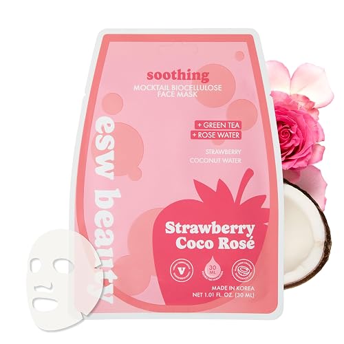 ESW Beauty Strawberry Coco Rosé Soothing Face Mask, Korean Skin Care 1 Pack | Hydrating Face Mask with Vitamin C, Centella, Peptides & Hyaluronic Acid to Smooth & Refresh Skin, Skincare for Women