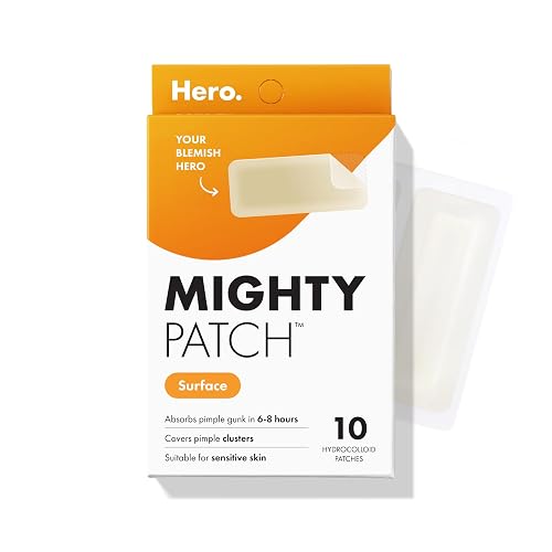 Hero Cosmetics Mighty Patch Surface Large Acne Pimple Patches, 10 Ct | Multi-Blemish Acne Spot Patch; For Cheek, Forehead, and Chin; Hydrocolloid; Pimple Stickers; Vegan-friendly; Korean Skincare