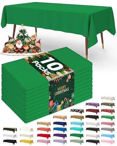 Pureegg Plastic Table Cloth Disposable 10 Pack, 54 x 108 Inch Table Cloths, St Patricks Day, Christmas Decorations, Tablecloths, Rectangle, Forest, Plastic Cover, Leakproof & Sturdy, Green
