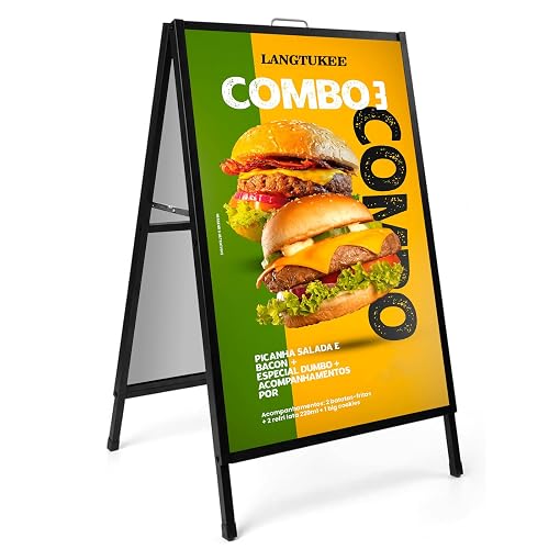 LANGTUKEE Heavy Duty A Frame Sign 24x36 inch - Double Sided Slide-in Metal Sandwich Board for Outdoor Sidewalk Business Advertising, Black Folding Pavement Display Stand, Frame Only
